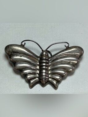 Sterling Silver 925 Taxco Mexico Butterfly Large Pendant Brooch Vintage Artisan